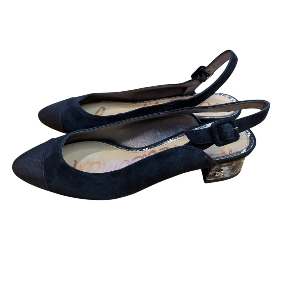 SAM EDELMAN NWOT/NWOB Sadira Black Cap Toe Sling Back Heels Size 9 Quiet Luxury - Picture 2 of 16
